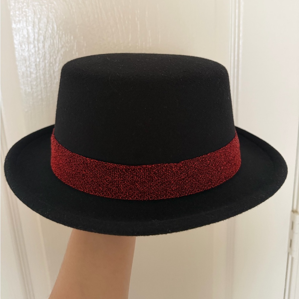 Zara Black Kids Fedora with Red Sparkle Band CIRCUS HAT COSTUME